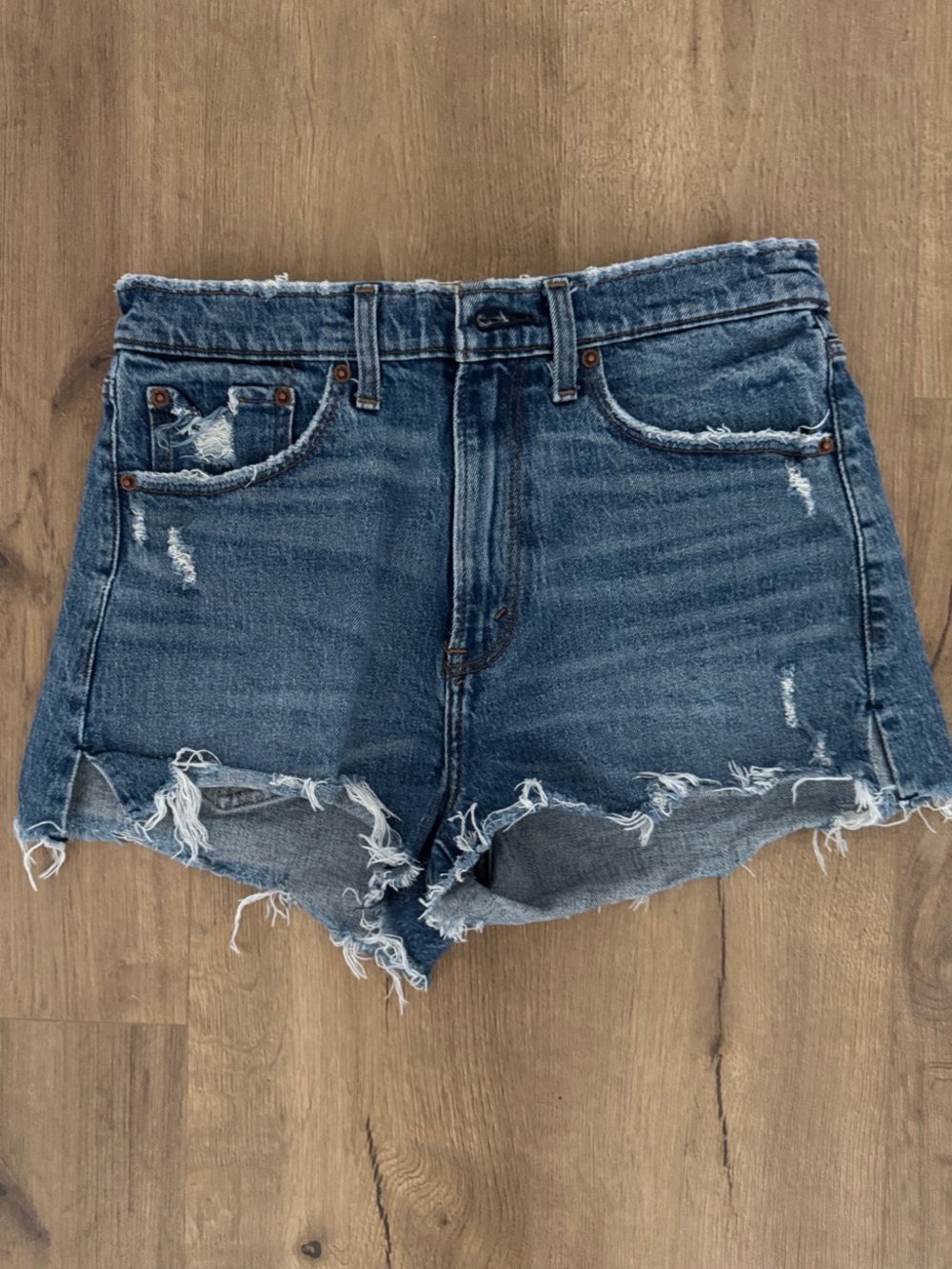 Abercrombie & Fitch Distressed High-Rise Denim Shorts in Blue